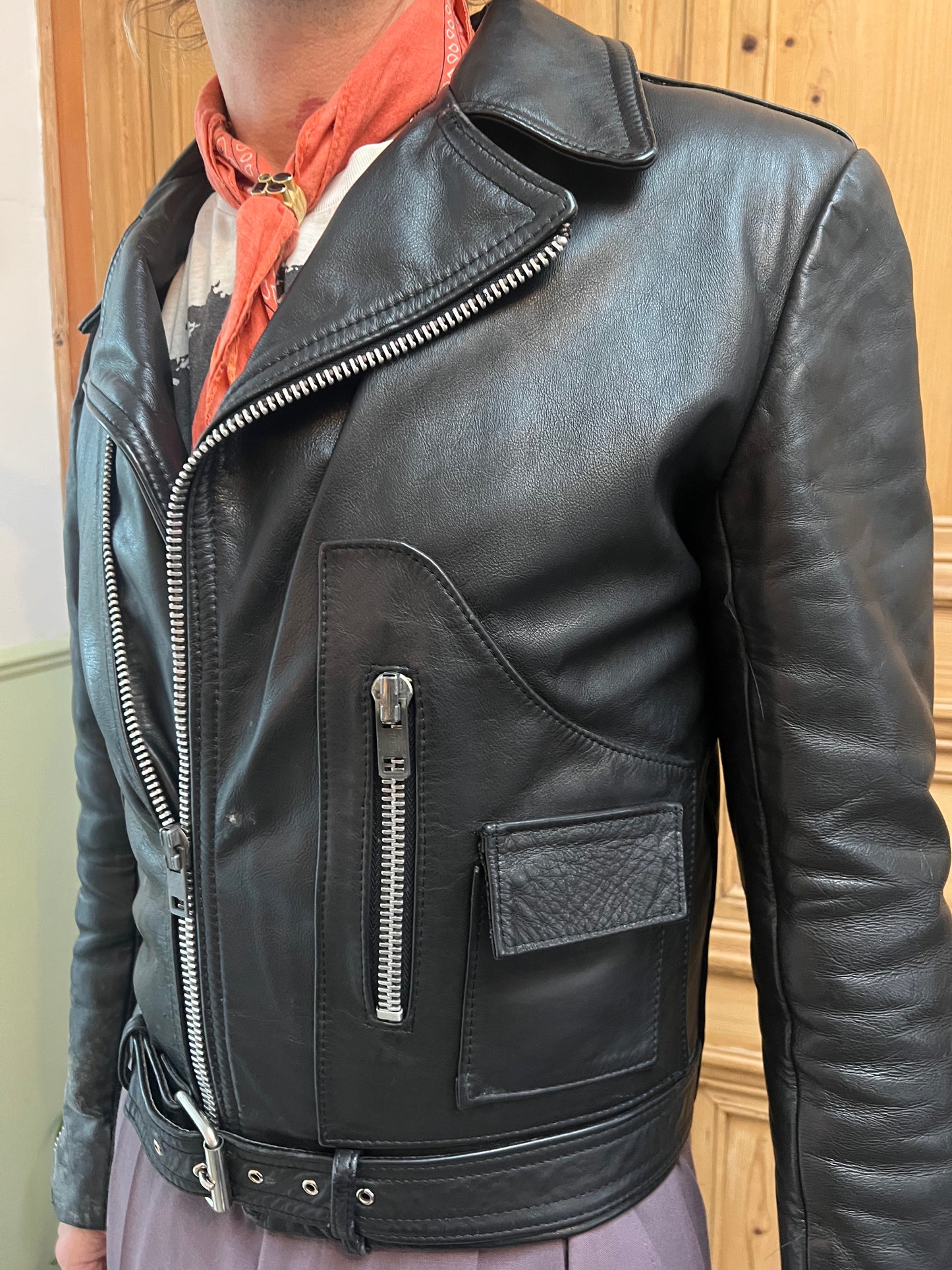 Superbe blouson cuir noir vintage unisexe D pocket