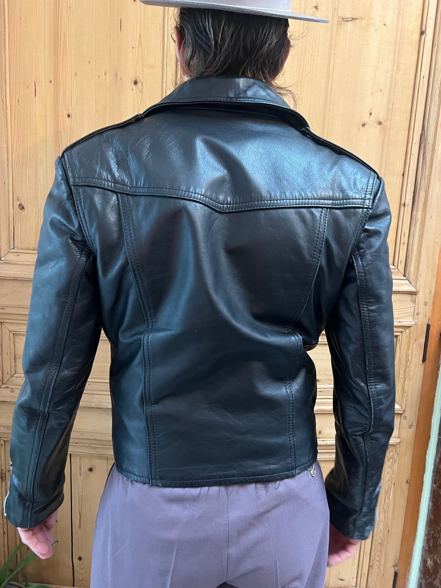 Superbe blouson cuir noir vintage unisexe D pocket